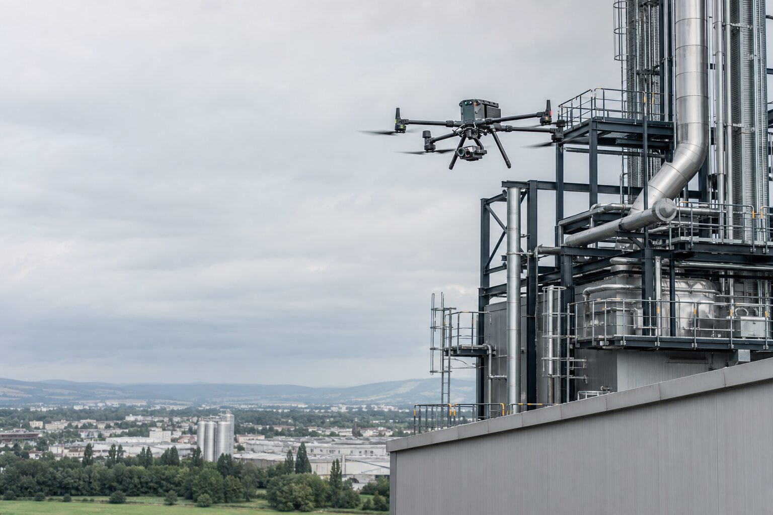 Drohne bei der Inspektion einer Industrieanlage
